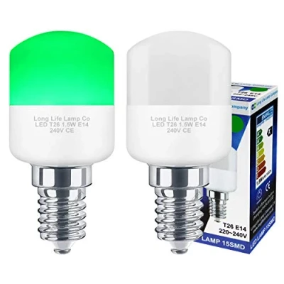 Image of 2 x 1.5w LED Pygmy Light Bulb E14 SES Green Small Appliance Lamp 20w Equivalent