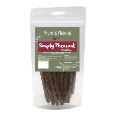 Image of Pure &amp; Natural Simply Pheasant Meaty Sticks Dog Treats made with 100% Meat, Low Fat, Grain Free Chews 100g
