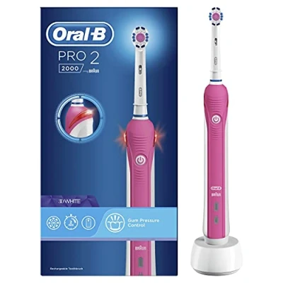 Image of Oral B Pro 2000/ 2 2000W 3DWhite Electric Toothbrush Rechargeable Powered by Braun (packaging may vary) (UK Pin Bathroom Plug)