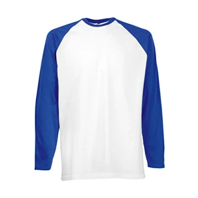 Image of Fruit of the Loom Men&#039;s Baseball Longsleeve T Shirt, White (White/Royal 053), XL
