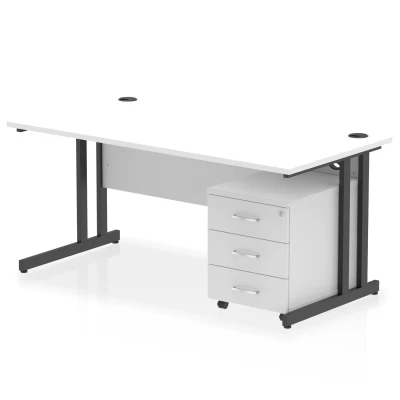 Image of Impulse 1600x800 Desk Cantilever Leg White/Black 3 Drawer Mobile Ped