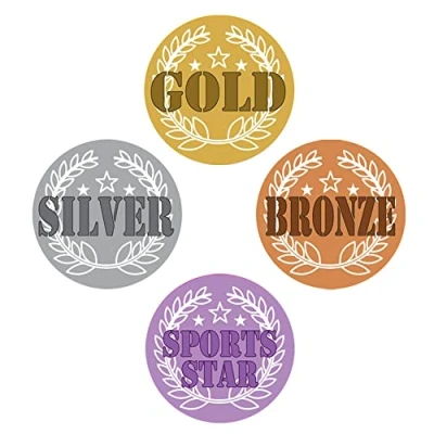 Image of Gold, Silver, Bronze, Sports Star, Winning Crest Design Teacher Reward Stickers: 162 x 25mm Stickers