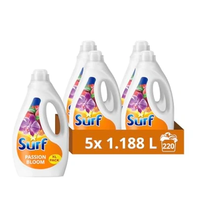 Image of Surf Passion Bloom Laundry Washing Liquid 220 washes with a joy infused fragrance natural essential oils lasting up to 12 hours in wear Detergent for brilliantly clean results (5x 1.188 L)