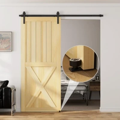 Image of TSMST 200CM/6.6FT Sliding Door Track Barn Hardware Kit Closet Rail Roller Accessory Adjustable Floor Guide