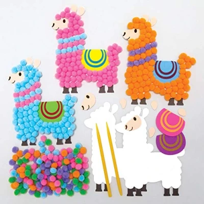 Image of Baker Ross AX741 Llama Pom Kits Pack of 5, Creative Art and Craft Supplies for Kids to Make, Decorate Display