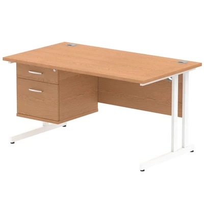 Image of Impulse 1400 Rectangle White Cant Leg Desk Oak 1 x 2 MI002662