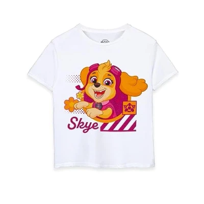 Image of Paw Patrol Girls T Shirt White Skye The Rescue Pup Graphic Tee for Kids Cartoon Cockapoo Short Sleeve Top Cute Daywear TV Show Character Merchandise Gift Children