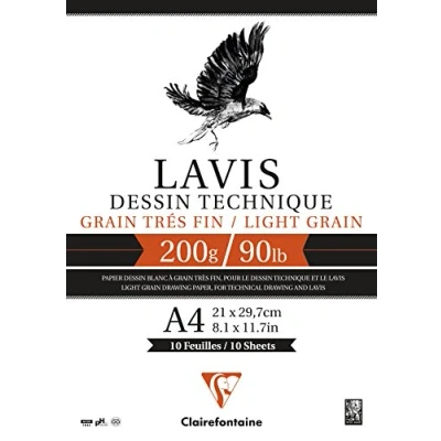 Image of Clairefontaine Ref 96331C Lavis Dessin Technique Drawing Paper (40 Sheets) A4 (297 x 210mm) Size, 160gsm Paper, Smooth Surface with Light Grain, Acid Free, pH Neutral