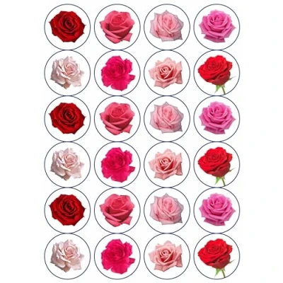Image of 24 x Edible Roses Cupcake Fairy Cake Wafer Decoration Toppers Pre CUT Optional (Pre Cut)