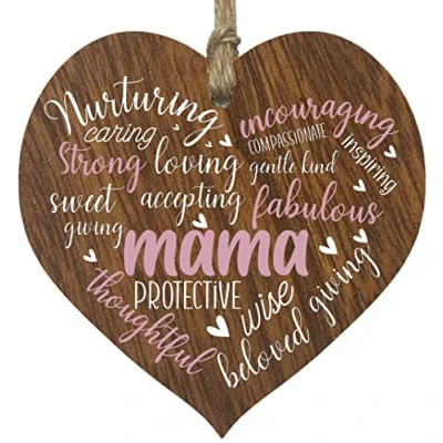 Image of Mama Birthday Gifts Wooden Heart Plaque, Dark Wood Sign, Mothers Day For Her, Worlds Best Hanging Heart, Mother, Presents on Her