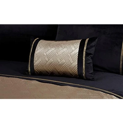 Image of Rapport Capri Filled Boudoir Cushion Bed and Sofa Accessory 30x50cm Black Gold Velvet