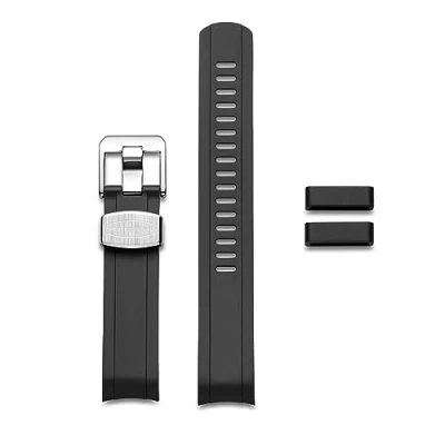 Image of CRAFTER BLUE CB13 GMT 20MM Curved End Watch Band Rubber Strap Replacement for Seiko MM200 GMT, SPB381, SPB383, SPB385, SBEJ009, SBEJ013, SBEJ011, Black
