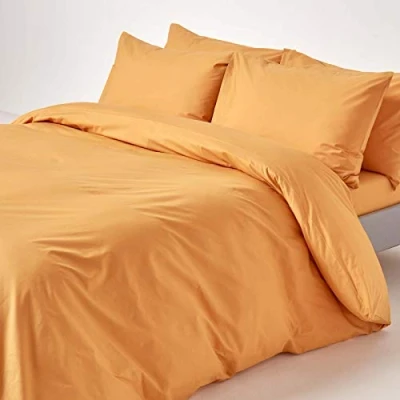 Image of HOMESCAPES Mustard Yellow Pure Egyptian Cotton Duvet Cover Set Super King 200 TC 400 Thread Count Equivalent 2 Pillowcases Included Quilt Bedding