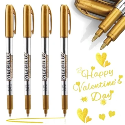Image of Devenirriche Metallic Marker Pens, 4pcs Gold Ink Pens Shiny Highlight Permanent Art Drawing for Card Making, DIY Painting Album, Metal, Glass and Fabric