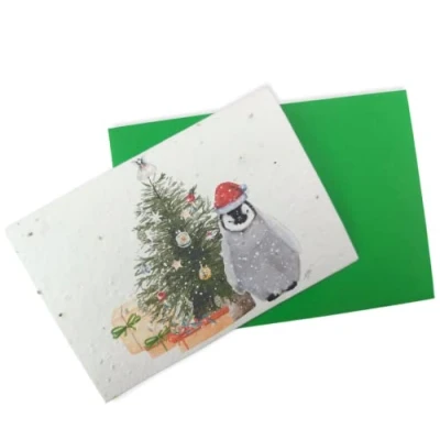 Image of CUTE PENGUIN CHRISTMAS CARD PLANTABLE SEED ECO FRIENDLY CARDS ZERO WASTE CARDS, A6