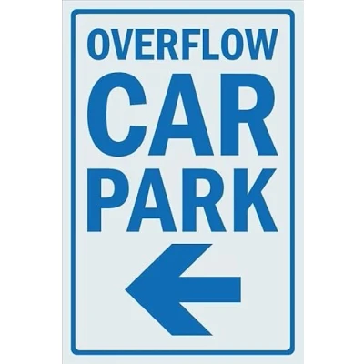 Image of Overflow car park, left arrow 1mm flexible Plastic sign (400mm x 300mm)