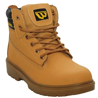 Image of Mens Steel Toe Cap Genuine Leather Lace Up Protective Shock Absorb Industrial Safety Ankle Boots Shoes UK Sizes 7 13 (Honey, Numeric_12)