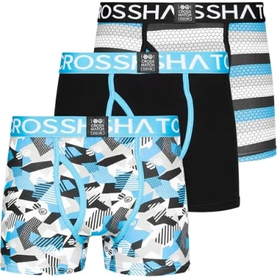 Image of Crosshatch 3 Pack Mens Designer Boxer Shorts Boxers Underwear Trunks Gift Set, Crystaline Malibu Blue, S