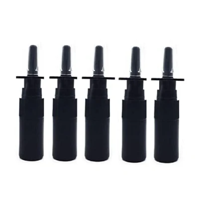 Image of CMJ 5 x 5ml BLACK Plastic Nasal Spray Empty Refillable Bottle Fine Mist Tan Spraying UK Seller