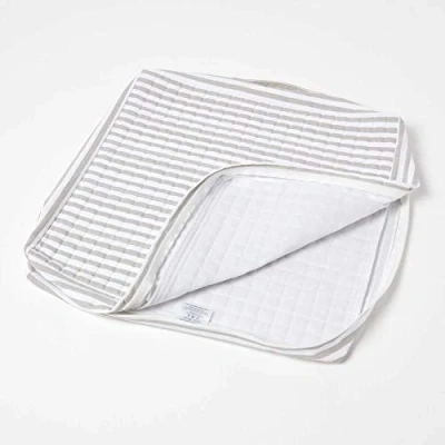 Image of HOMESCAPES Grey Stripe Armchair Booster Cushion Cover 50 cm Square 100% Cotton Washable Seat Pad Case Soft Removable Quilted with Zip