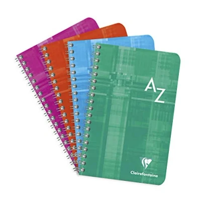 Image of Clairefontaine Ref 8609C Wire bound Indexed Notebook (90 Sheets) 11 x 17cm Size, Squared Ruling, 90gsm Brushed Vellum Paper, Laminated Card Cover Assorted Colours (Pack of 5)