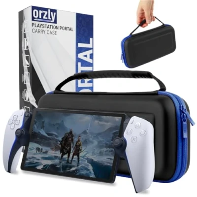 Image of Orzly Carry Case Designed for Playstation Portal Remote Player PS5 Console Holds Accessories, Travel and Storage Protection Headset Charger More Black/Blue Gift Box Edition