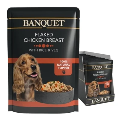 Image of HiLife Banquet Wet Dog Food Flaked Chicken Breast, Rice, Veg 100% Natural Ingredients, 15 Pouches x 100g