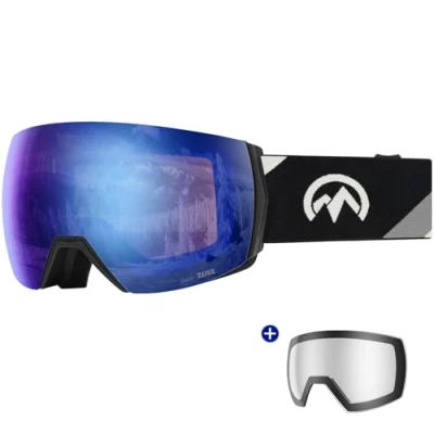 Image of OutdoorMaster Ultra Ski Goggles Lens by ZEISS, OTG Snowboard Anti fog Wide View, Magnetic Interchangeable Lens, Snow for Men &amp; Women(Blue Vlt 27% + ClearLens)