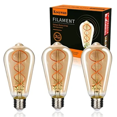 Image of KOOYWAN Pendant Lights LED Bulb, E27 Vintage Edison Bulb 4W (Eqv. 40W) Dimmable 2700K Warm White,Squirrel Cage Flexible Spiral Filament ST64 400lm Decorative Energy Saving Lightbulbs Pack of 3
