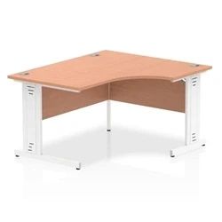 Image of Impulse 1400mm Right Crescent Desk Beech Top White Cable Managed Leg