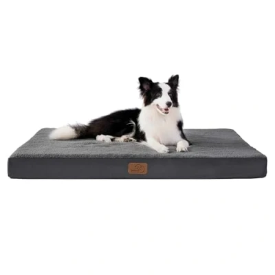 Image of Bedsure Extra Large Dog Bed Washable Orthopedic and Mattress Mat for Crate with Removable Plush Sherpa Cover, Grey, 112x81x7.6cm