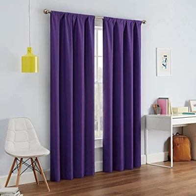 Image of Eclipse Kendall Modern Blackout Thermal Rod Pocket Window Curtain for Bedroom or Living Room (1 Panel), 42 X 63, Purple