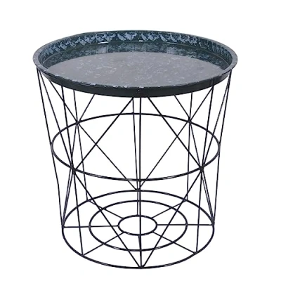 Image of Versatile Metal Round Wire Side End Table with Storage Stylish, Durable, and Space Saving for Living Rooms, Bedrooms, Offices 40cm (Dia.) x (H) (Green)