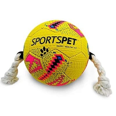 Image of SPORTSPET Tough Durable Football Training Ball With Ropes Dog Toy Exercise Non Toxic And Environmentally Friendly For Dogs Puppy&#039;s Size 3