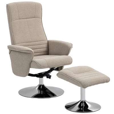 Image of HOMCOM Upholstered Swivel Recliner Armchair with Ottoman, Beige