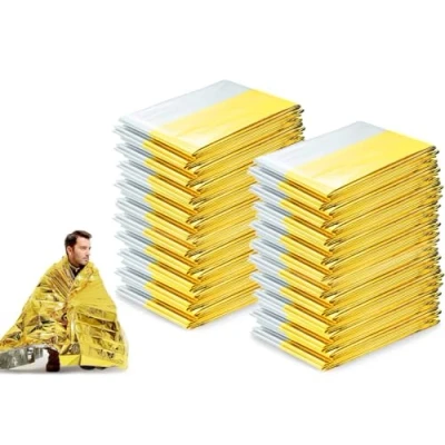 Image of Abiyou 20PCS Emergency Thermal Blankets, Foil Survival Mylar Blanket, First Aid for Outdoors, Hiking, Survival, Marathons or