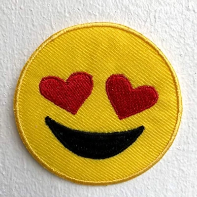 Image of Happy Smiley with Hearts Love Iron on Sew Embroidered Patch