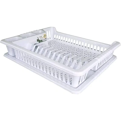 Image of SAFRI White Large Plastic dish Drainer Plate Drying rack and Cutlery dryer with Drip Tray (White Rack)
