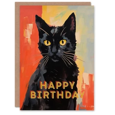 Image of Artery8 Birthday Greeting Card Black Cat Lover Painting For Him Her