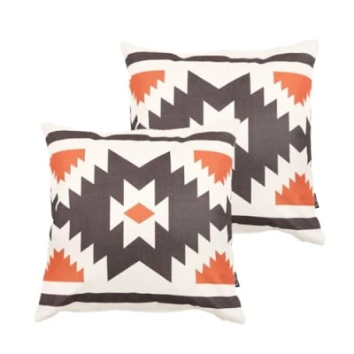 Image of icon Indoor Outdoor Cushions with Cover Included, Boho Collection, Aztec Terracotta, Set of 2, 43cm x 43cm, Water Resistant, for Garden Furniture, Garden, Patio
