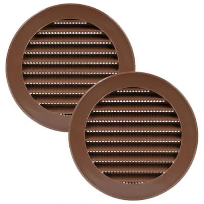 Image of Vent Systems 100 mm / 4&quot; Inch Round Soffit Cover Pack of 2 Brown Louvered Plastic Grill Grille with Screen Mesh HVAC, Ducting, Pipe Air Supply Vents for Bathroom, Kitchen