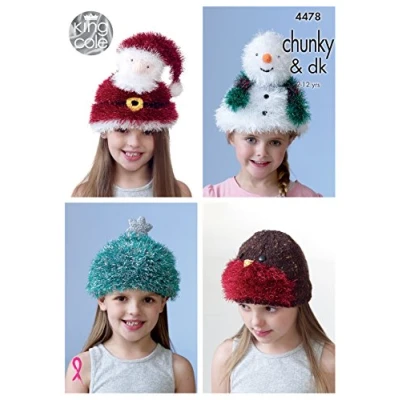 Image of King Cole 4478 Knitting Pattern Childrens Christmas Hats to knit in Tinsel Chunky
