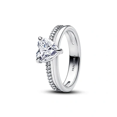 Image of Pandora Silver Double Band Heart Ring 50