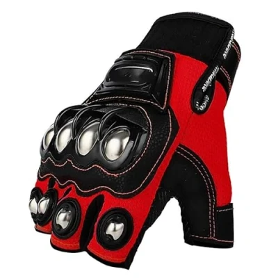 Image of WANGSHAOWEI Motorcycle Gloves Motobike Guantes Unisex Men Women Summer Breathable Riding Protective Gear Half Finger Sporting Biker Glove Motorbike Gloves(RED HALF,XL)