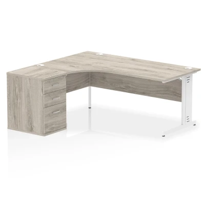 Image of Impulse 1800mm Left Crescent Desk Grey Oak White Leg + High Ped