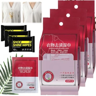 Image of NNBWLMAEE Stain Removal Wet Wipes, Portable Emergency Clothes Clothing Remover Wipes (3PCS)