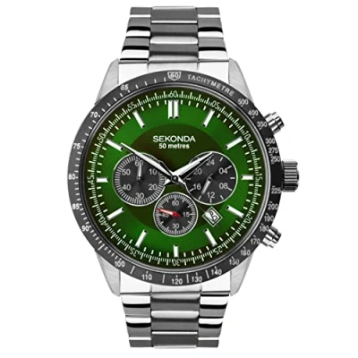 Image of Sekonda Men&#039;s Chronograph Watch, Green dial with Stainless Steel Silver Bracelet 1913