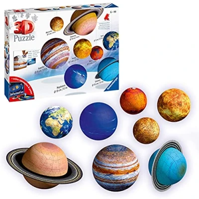 Image of Ravensburger Planetary Solar System 3D Globe Jigsaw Puzzle Set for Kids Age 6 Years Up Space &amp; Planets No Glue Required