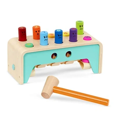 Image of Battat Pound &amp; Count Wooden Bench with Hammer Pounding Pegs and Mallet Colorful Developmental Toy, 1 Year +