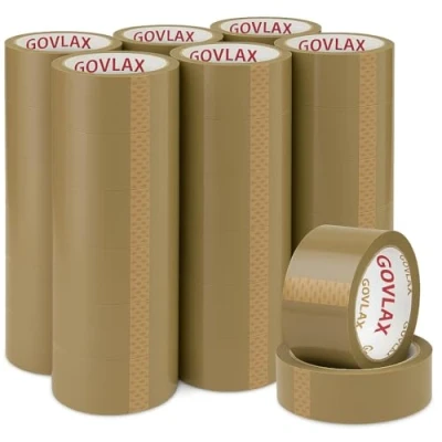Image of GOVLAX GROUP Premium Brown Low Noise Packing Tape Heavy Duty &amp; Strong Adhesive Ideal for Boxes, Moving House Packaging 66M 48MM 36 Rolls Parcel